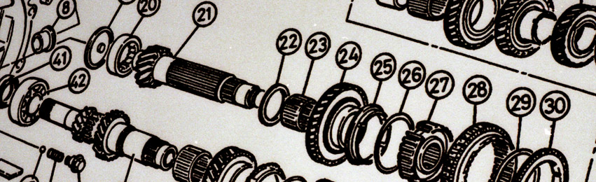 A section of a mechanical drawing of a car engine.