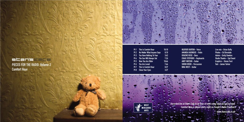 Album cover front and back sleaves. Back sleave blue purple condensation on a window.